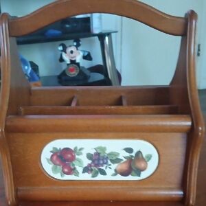 Vintage Napkins & Utensils Holder Wood, Used Good Condition